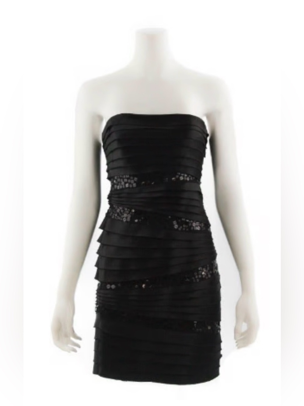 BCBGMAXAZRIA Black Strapless Satin Bead Mini Dress Size 0